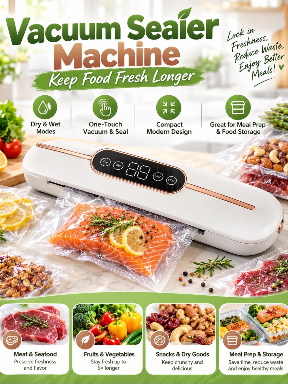 Vacuum Sealer Machine - White with Rose Gold Trim